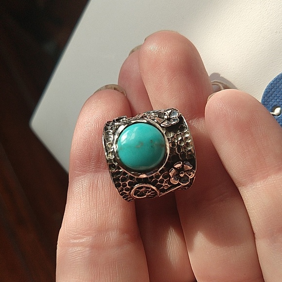 Nwt Arizona turquoise sterling silver 925 cigar band shape ring wide band - Picture 7 of 9